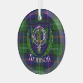 Thomson Scottish Clan Tartan & Crest ガラスオーナメント (正面左)