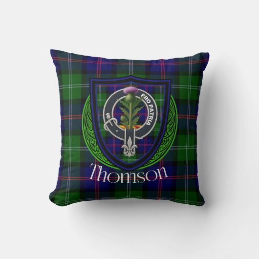 Thomson Scottish Clan Tartan & Crest クッション (正面)