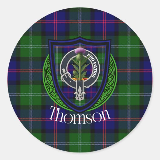 Thomson Scottish Clan Tartan & Crest ラウンドシール (正面)