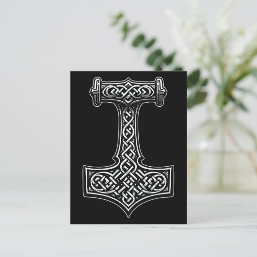 Thor’s Hammer Wall Art – Norse Knotwork Statement ポストカード (スタンド正面)