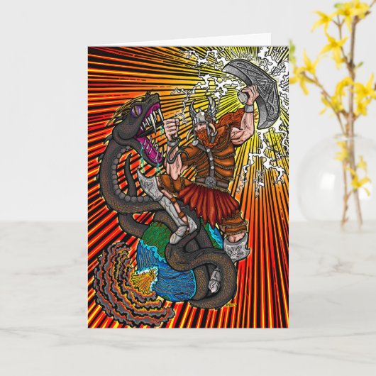Thor vs. Jörmungandr Greeting Card カード (黄色い花)