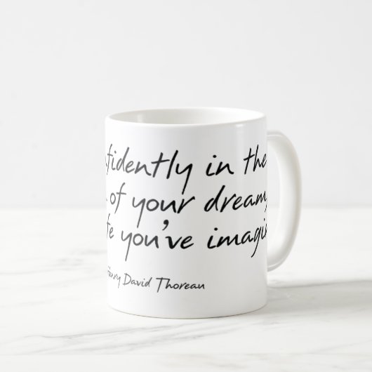 Thoreauの引用文のマグ コーヒーマグカップ (正面右)