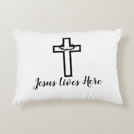 Thorn Cross Jesus Lives Here Accent Pillow アクセントクッション