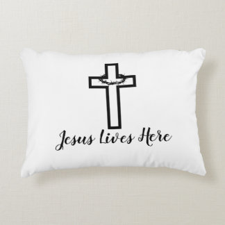 Thorn Cross Jesus Lives Here Accent Pillow アクセントクッション