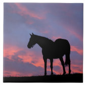 Thoroughbred Horse Silhouetted at Sunrise タイル (正面)