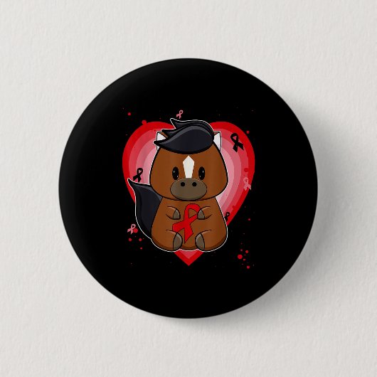 Thoroughbred Horse With Ribbon Heart Disease Aware 缶バッジ (正面)
