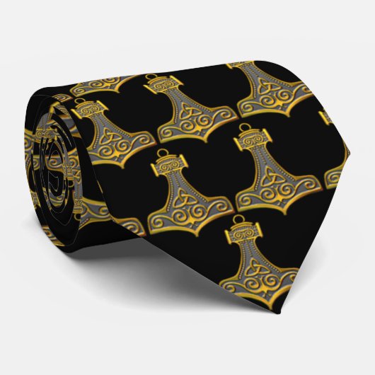 Thor's Hammer Gold Black Background ネクタイ (ロール)