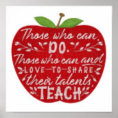 Those Who Can Teach Quote School Teacher Red Apple ポスター (正面)