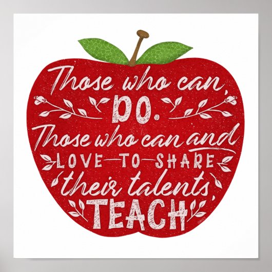 Those Who Can Teach Quote School Teacher Red Apple ポスター (正面)