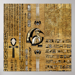 Thoth - Djhuty Egytian神 – 金ゴールドと真珠 ポスター
