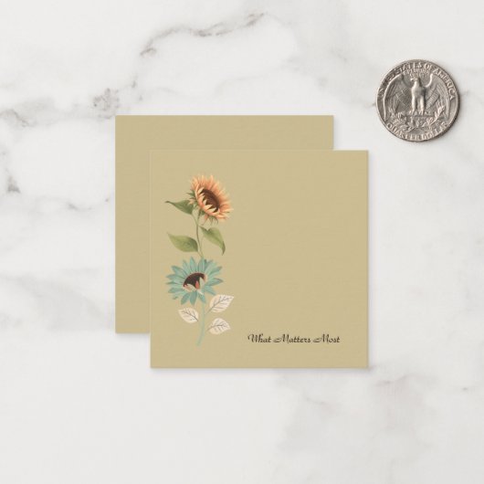 Thoughtful Floral Sunflower Flat Note Card ノートカード (正面/裏面インサイチュ)
