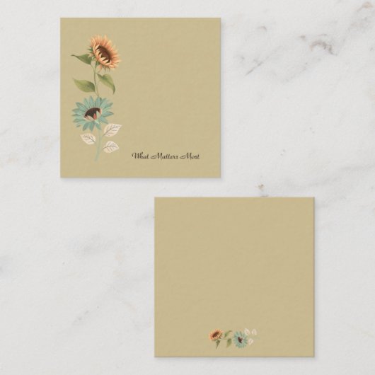 Thoughtful Floral Sunflower Flat Note Card ノートカード (正面/裏面)