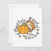 Thoughtful Grateful Blessed Thanksgiving Funny  インビテーションポストカード (正面/裏面)