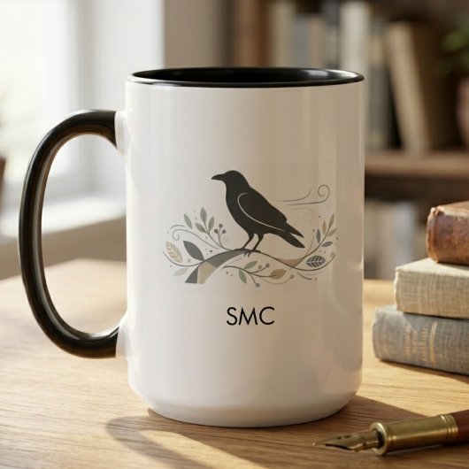 Thoughtful Nordic Raven Nature Lover Monogram Gift マグカップ