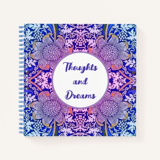 Thoughts and Dreams Boho Blue Purple Flowers ノートブック (正面)