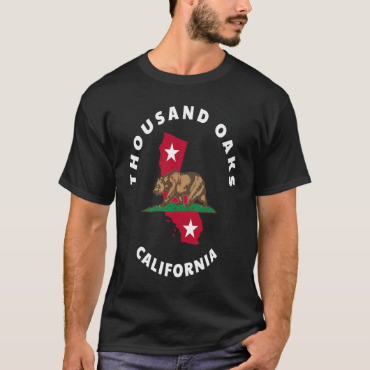 Thousand Oaks California CA Flag and Bear Badge So Tシャツ (正面)