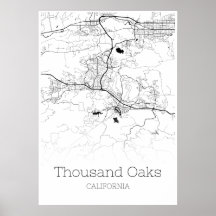 Thousand Oaks Map – カリフォルニア州 – 市内地図ポスター
