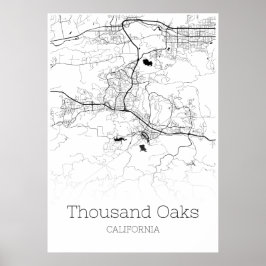 Thousand Oaks Map – カリフォルニア州 – 市内地図ポスター ポスター