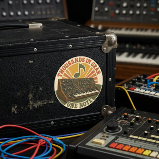 Thousands in Gear, One Note – Lustiger Synth Nerd ラウンドシール