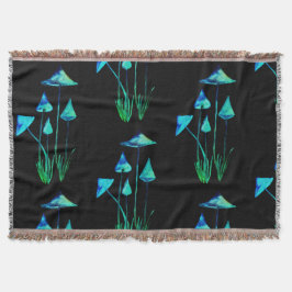 Thow暗い毛布で光っているきのこ スローブランケット