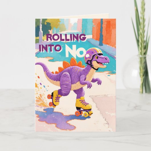 Thread-Painted Art | Dinosaur Custom Age Birthday カード (正面)