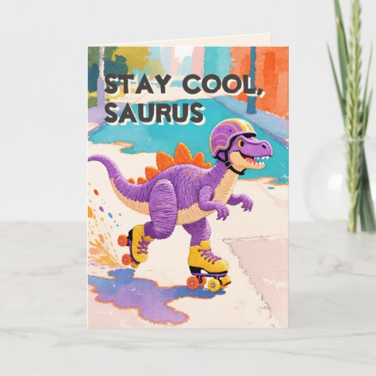Thread-Painted Art | Dinosaur Folded Birthday カード (正面)