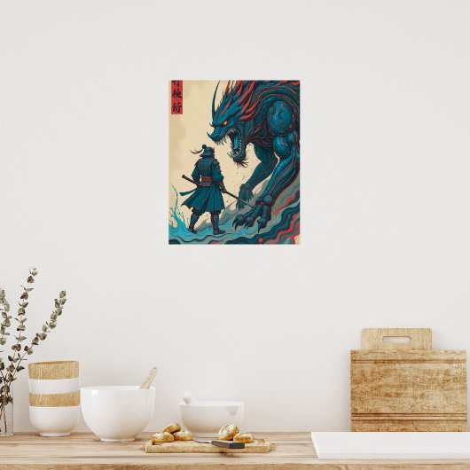 "Threads of War – Cyber Samurai vs Glyph Beast" ポスター (キッチン)