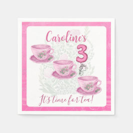 Three お茶の時間です 3歳の誕生日招待状 スタンダードカクテルナプキン
