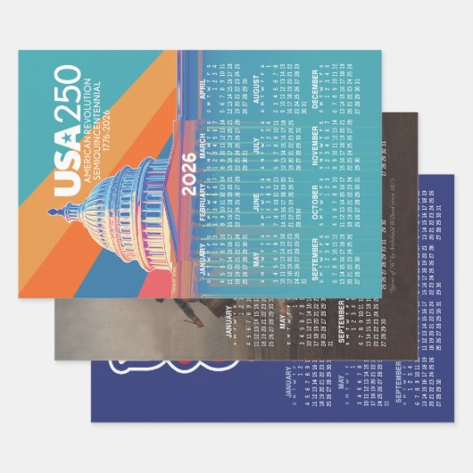 Three 2026 Calendars Celebrating USA 250 america's ラッピングペーパーシート (セット)