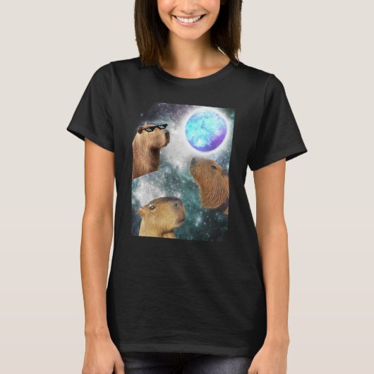 Three 3 Moon Capybaras Space Rodent Animal Parody  Tシャツ (正面)