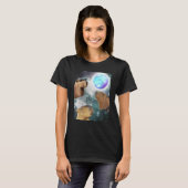 Three 3 Moon Capybaras Space Rodent Animal Parody  Tシャツ (正面フル)