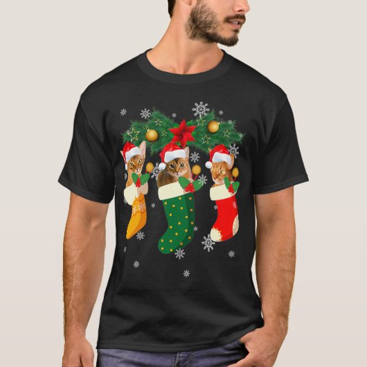 Three Abyssinian Cat In Sock Funny Christmas Cat A Tシャツ (正面)