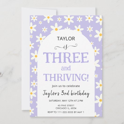 THREE and Thriving Purple Daisy 3rd Birthday 招待状 (正面)