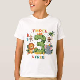 Three and Wild & Free – ジャングルパーティー誕生日 Tシャツ