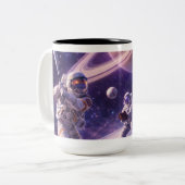 Three Astronauts Playing baseball on Space Rings ツートーンマグカップ (正面左)