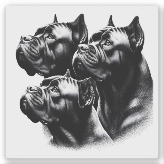 Three Attentive Dogs Looking up in Black and White シール (正面)
