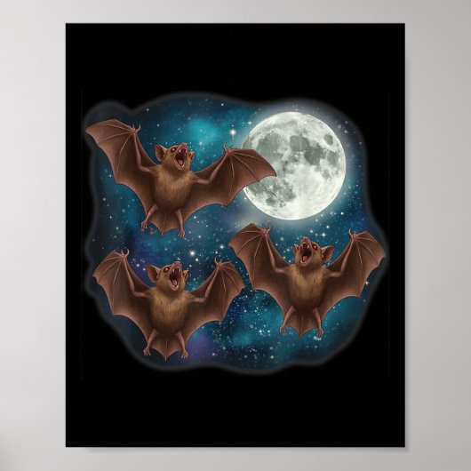 Three Bat Under Full Moon Funny Cosmic Meme Hallow ポスター (正面)