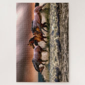 Three Beautiful Brown Horses in Ocean Painting ジグソーパズル (縦)