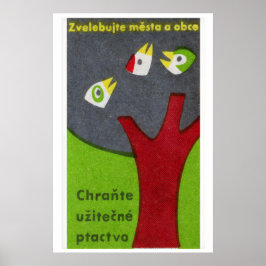Three Birds in Tree - Matchbox Print - Czech Wall ポスター