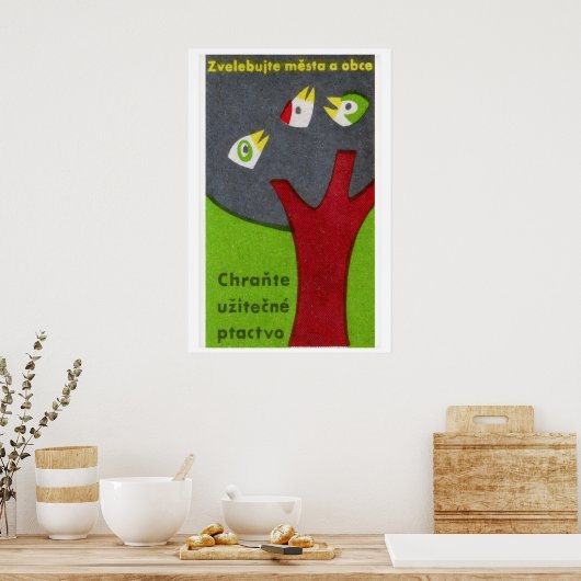 Three Birds in Tree - Matchbox Print - Czech Wall ポスター (キッチン)