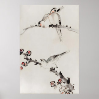Three Birds Perched On Branches Japanese Fine Art ポスター