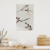 Three Birds Perched On Branches Japanese Fine Art ポスター (キッチン)