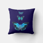 Three Blue Butterflies on Dark Blue Pillow クッション (裏面)