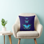 Three Blue Butterflies on Dark Blue Pillow クッション (椅子)