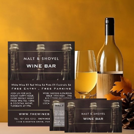 Three Bottle Display, Wine Bar/Winery Advertising チラシ