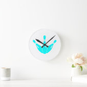 Three Bowling Pins Aqua Blue ラウンド壁時計 (ホーム)