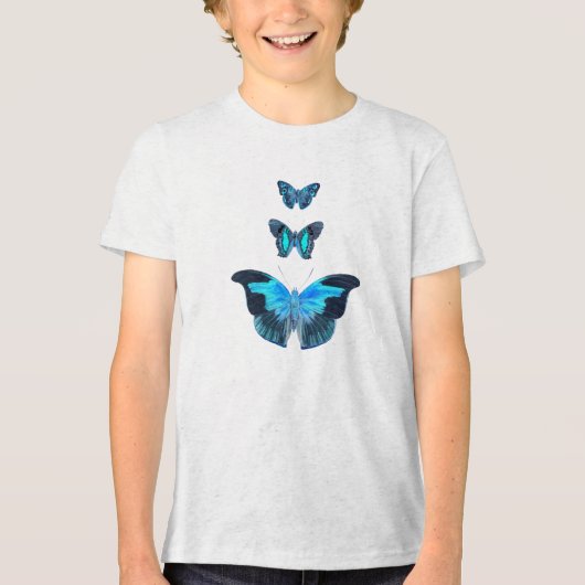 Three Bright Blue Vintage Butterflies Tshirt トライブレンドＴシャツ (正面)