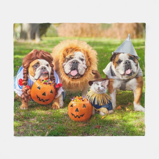 Three Bulldogs in Costumes フリースブランケット (正面(横))
