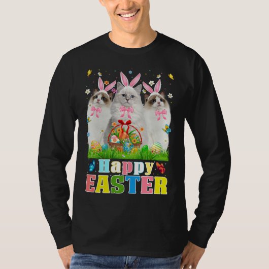 Three Bunny Ragdoll Cats & Easter Egg Basket Easte Tシャツ (正面)