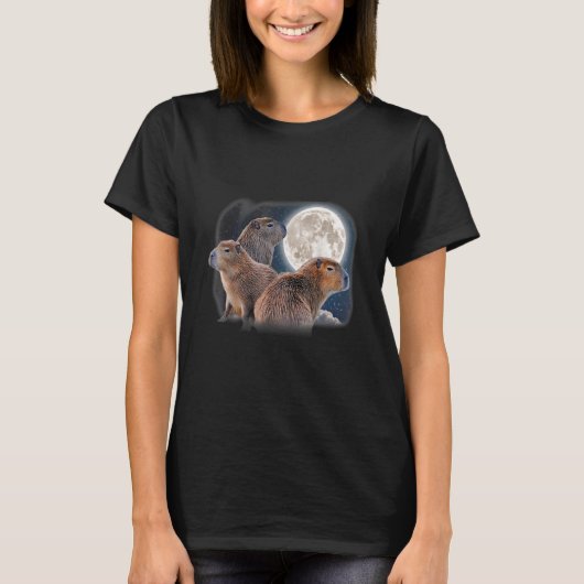 Three Capybaras and Moon Funny Capybara Humor Paro Tシャツ (正面)